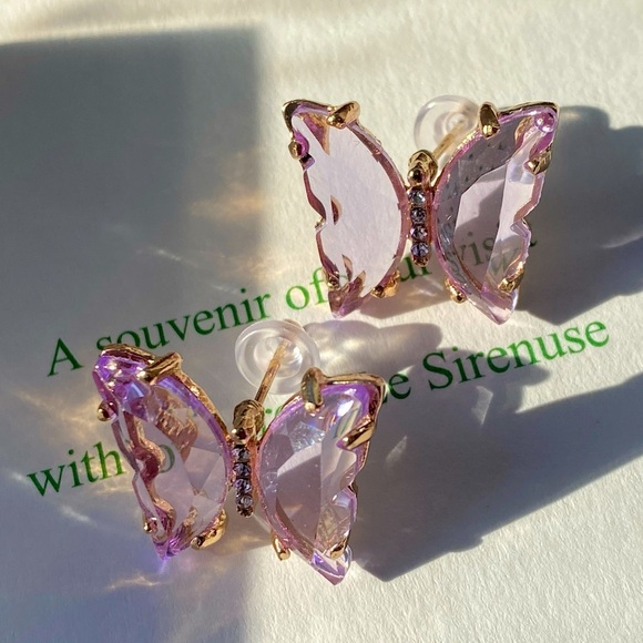 AMETHYST purple gold tone butterfly earrings for pierced ears